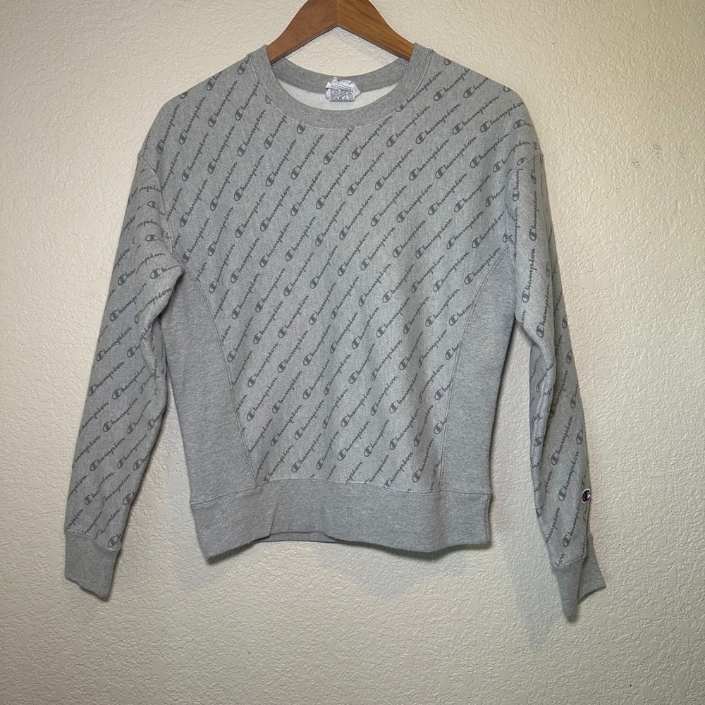 Champion‎ Womens Small Crewneck Sweatshirt Pullover Gray Logo Fleece Casual